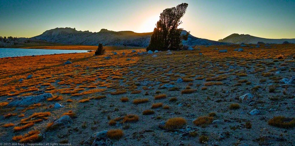 sunset over lake evelyn in Yosemite